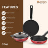 Mumma's LIFE- Non Stick Aluminium Cookware Set 24cm with 3MM Thickness, Dosa Tawa, Kadai with Glass Lid, and Frying Pan Set of 6 Piece