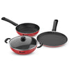 Mumma's LIFE- Non Stick Aluminium Cookware Set 24cm with 3MM Thickness, Dosa Tawa, Kadai with Glass Lid, and Frying Pan Set of 6 Piece